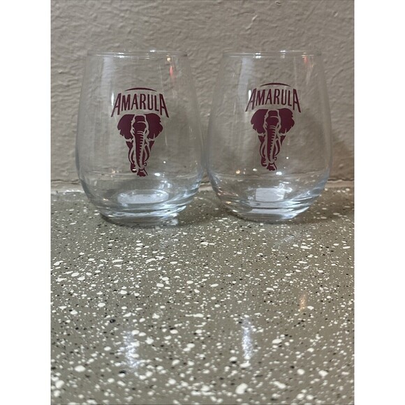 Amarula Stemless Wine Glasses Set of 2 Elephant Logo Barware Drinkware - Picture 1 of 3